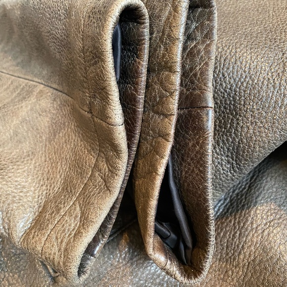 Eddie Bauer Vintage Brown Leather Distressed Lined Mens Casual Coat- Sz-XL - Picture 13 of 16